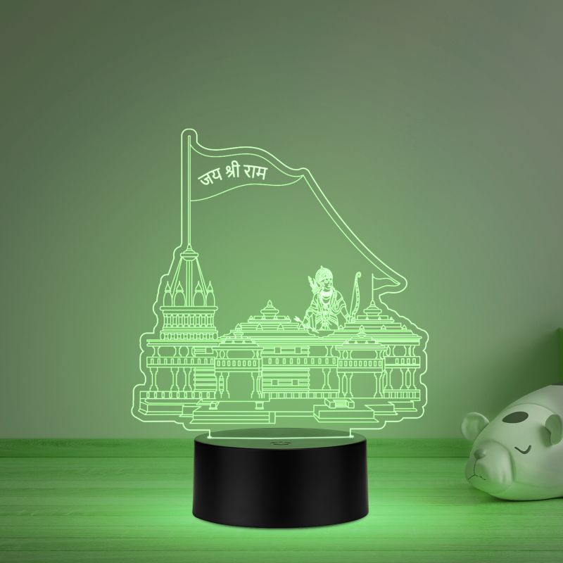 3D Illusion Ayodhya Ram Mandir Led Night Lamp Multicolored Light for Religious Gifts Home Decoration